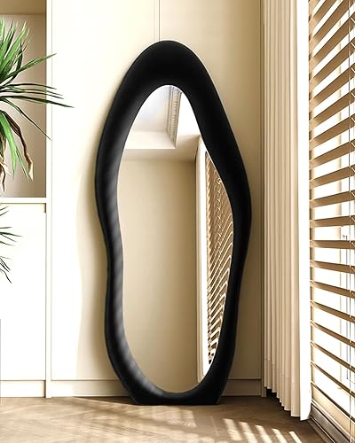 Miniatura 2 de Espejo de longitud completa, espejo de suelo con soporte, espejo montado en la pared, espejo de pie de longitud completa, espejo irregular, marco de