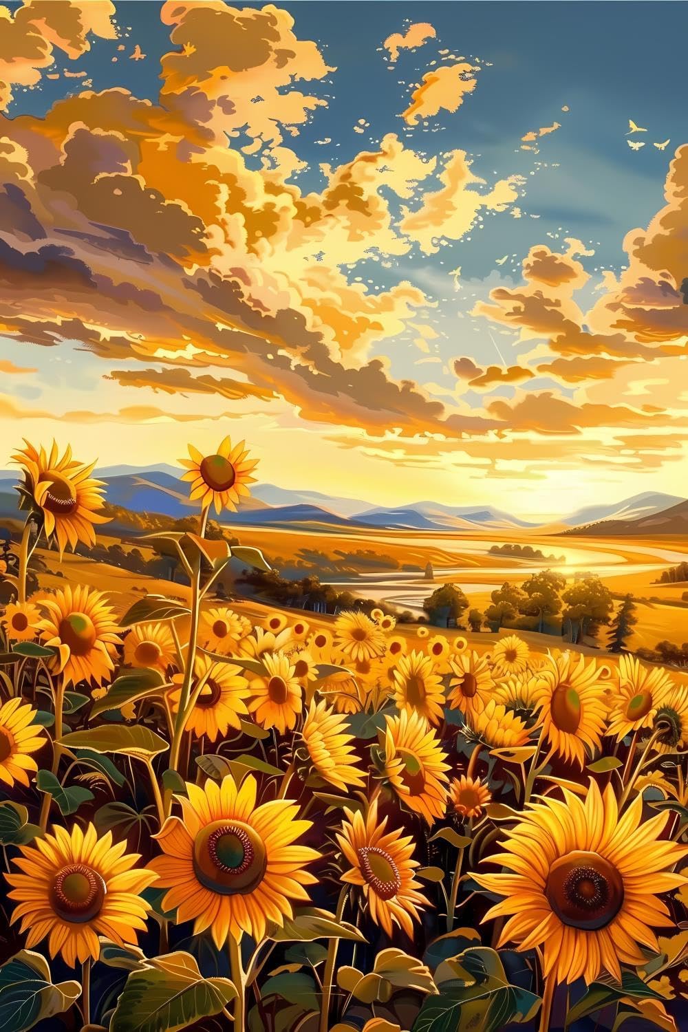 5D DIY Diamond Painting Kits The Vibrant Sunflower Field, Diamond Dot Art Paint with Gem Sunflower Diamonds Cross Stitch Craft for Home Office Wall Decor 12x18 inch