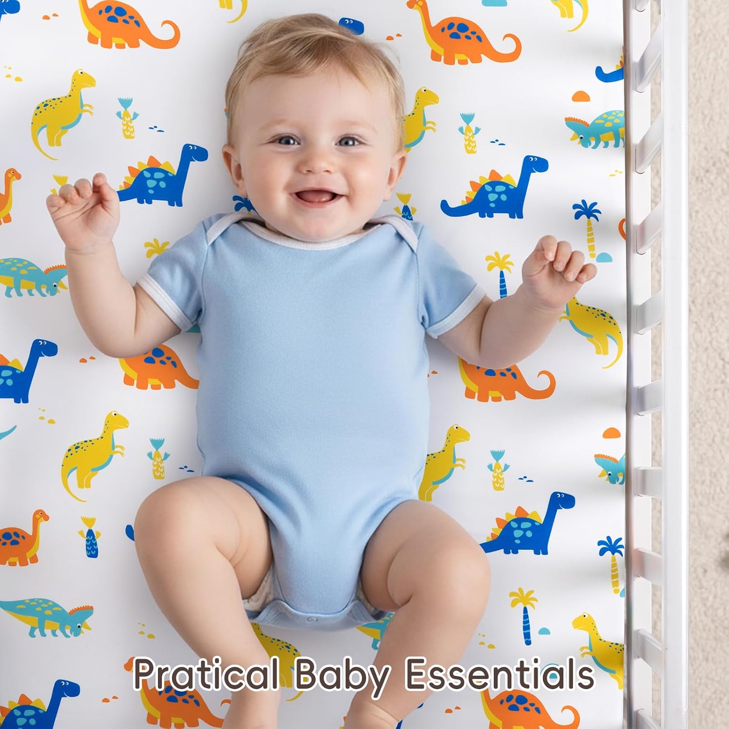 david's kids 3 Pack Fitted Crib Sheets, Ultra Soft Breathable Comfortable Baby Sheet Set for Boys Girls Neutral, 28x52 Inch Fits Standard Crib and Toddler Mattresses, Dinosaur