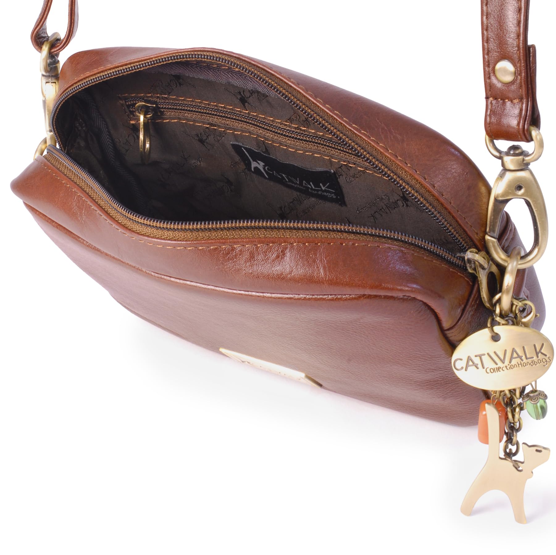 Catwalk Collection Handbags - Mała Damska Skórzana Torebka Crossbody - Torebka Listonoszka Kuferek - Regulowany Pasek na Ramię - Polly