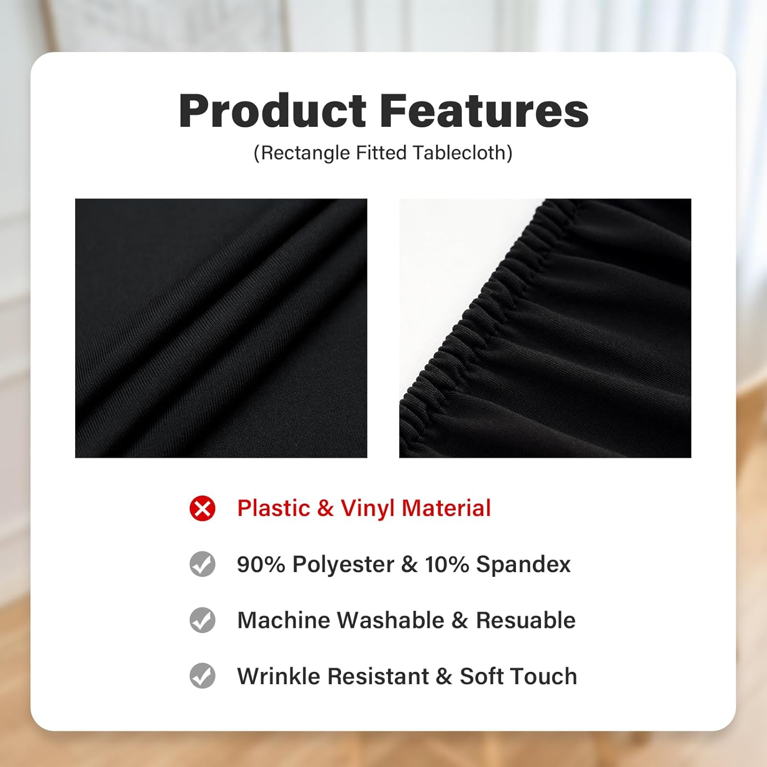 Fitted Rectangle Tablecloth 24 x 48 Inch Elastic Table Cloth for 4ft Table, Stretch Spandex Table Cover Black Washable Polyester Table Top Cap Cover for Dining Picnic Camping Indoor and Outdoor