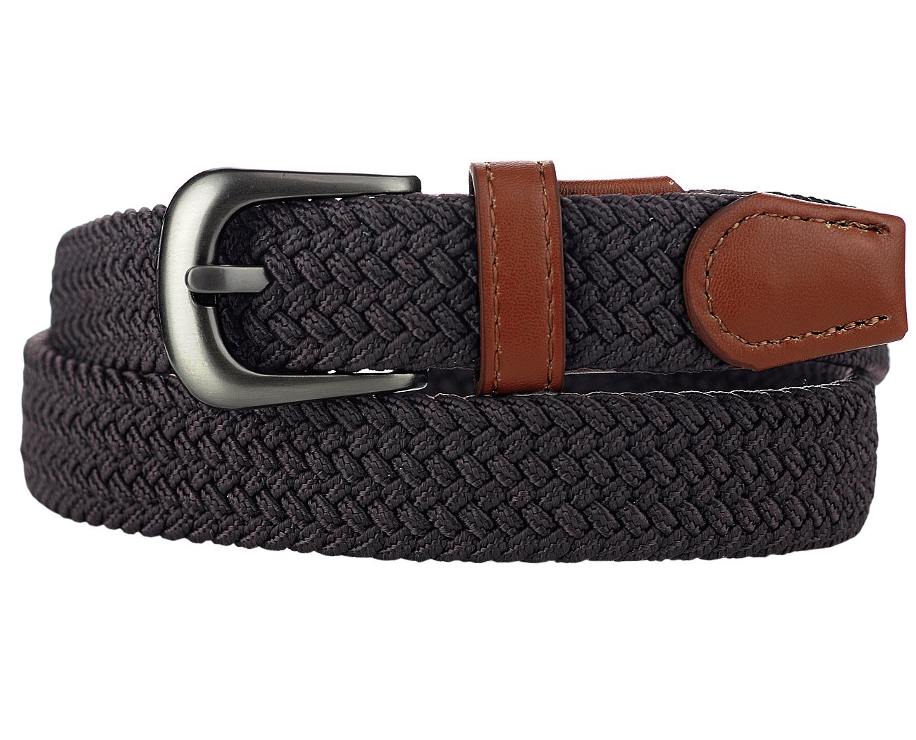 Eurosport Boys' Kids' Casual Braided Woven Elastic Stretch Belt, Brown, Large