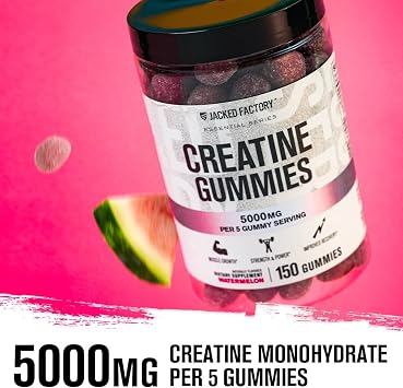 Jacked Factory Creatine Monohydrate Gummies 5g Daily Dose (1g per Gummy) - Creatine Gummy for Men and Women, Vegan-Friendly, Travel-Friendly, Third-Party Tested - 150 Gummies, Watermelon