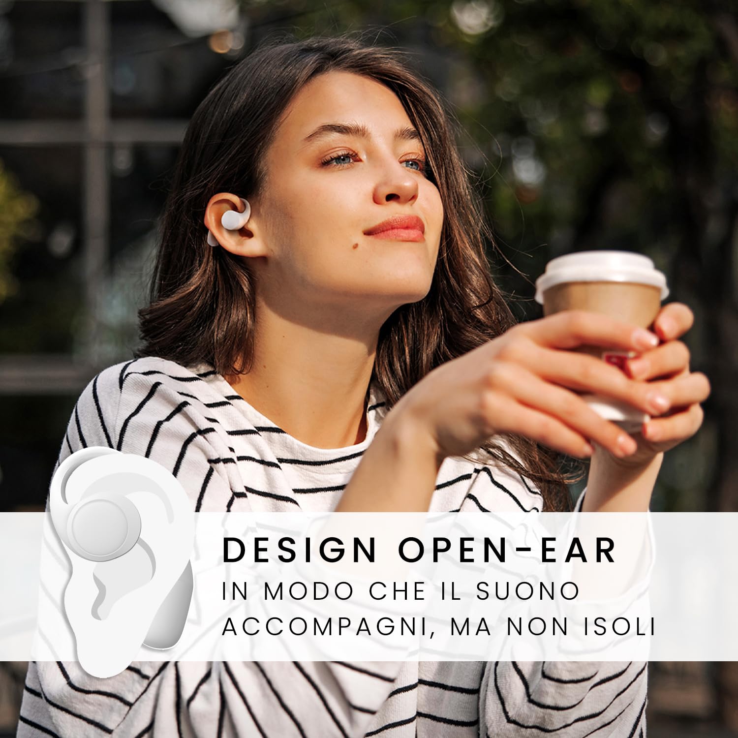 SPC Ether 2 Sense – Cuffie wireless Bluetooth Open-Ear con cancellazione del rumore nelle chiamate, batteria a lunga durata (30h), microfono, doppia connettività, IPX4 - Bianco