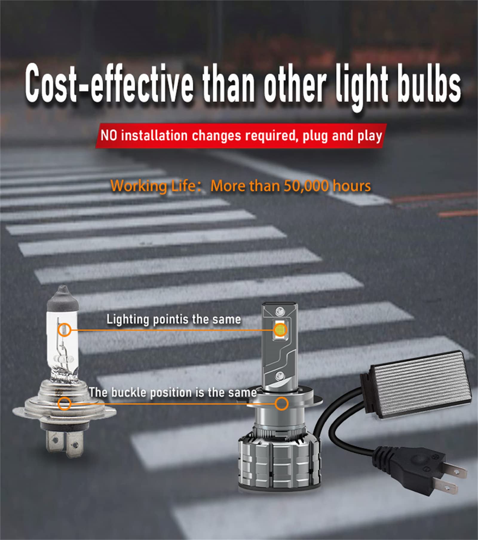 Lampadine A LED Per Fari, 8000LM 6000K LED Bianco Freddo Più Luminoso, Kit Di Conversione Per Fari A LED A Luce Abbagliante O Anabbagliante, IP68 Impermeabile, Confezione Da 2,H7