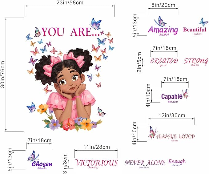 Pegatinas de pared para niñas afroamericanas mariposa inspiradoras decoración miniatura 2