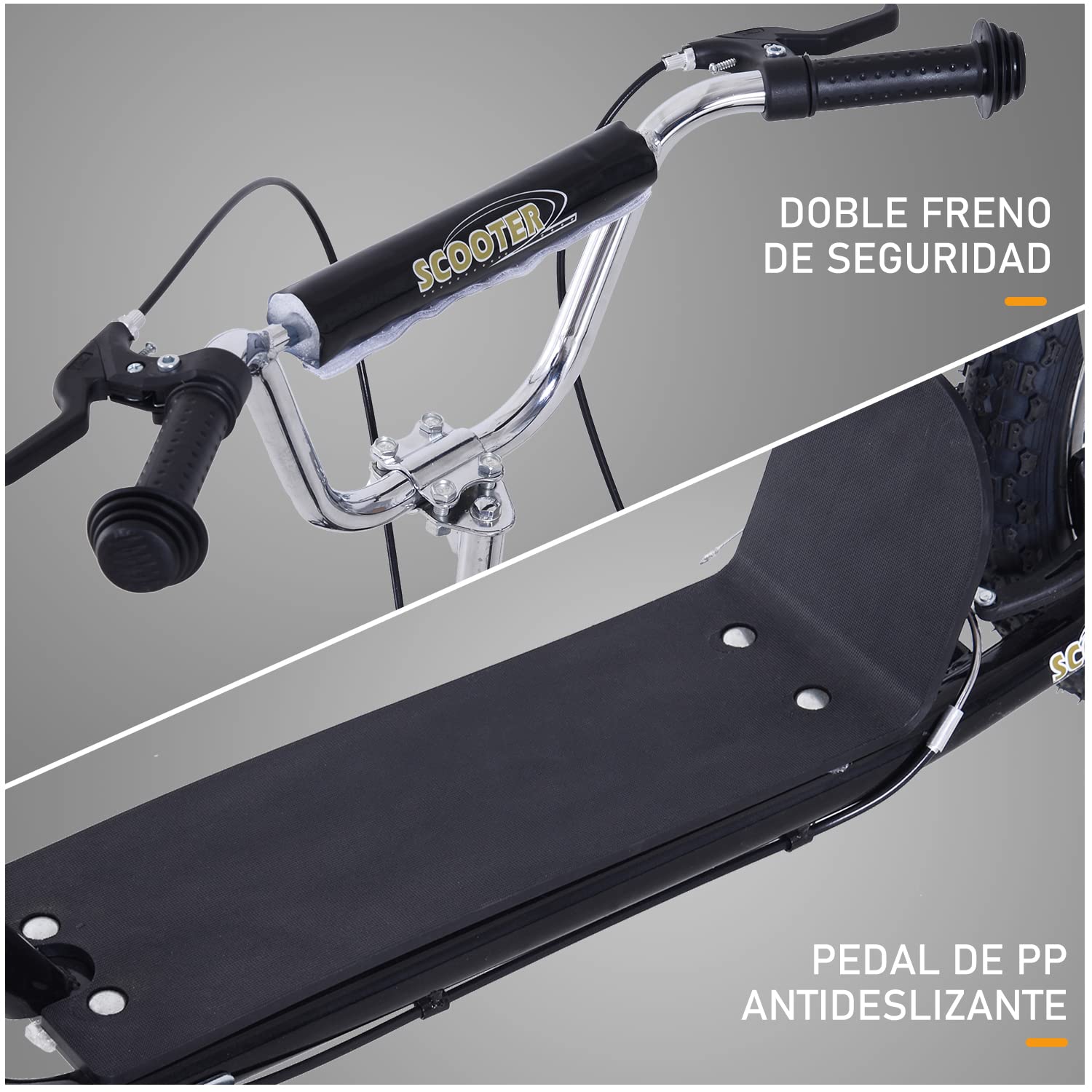 HOMCOM Patinete Scooter 2 Ruedas 16 Pulgadas 4 PEGS Estribos Freno Caballete para Niños Mayores de 5 Años Carga 100 kg Color Negro