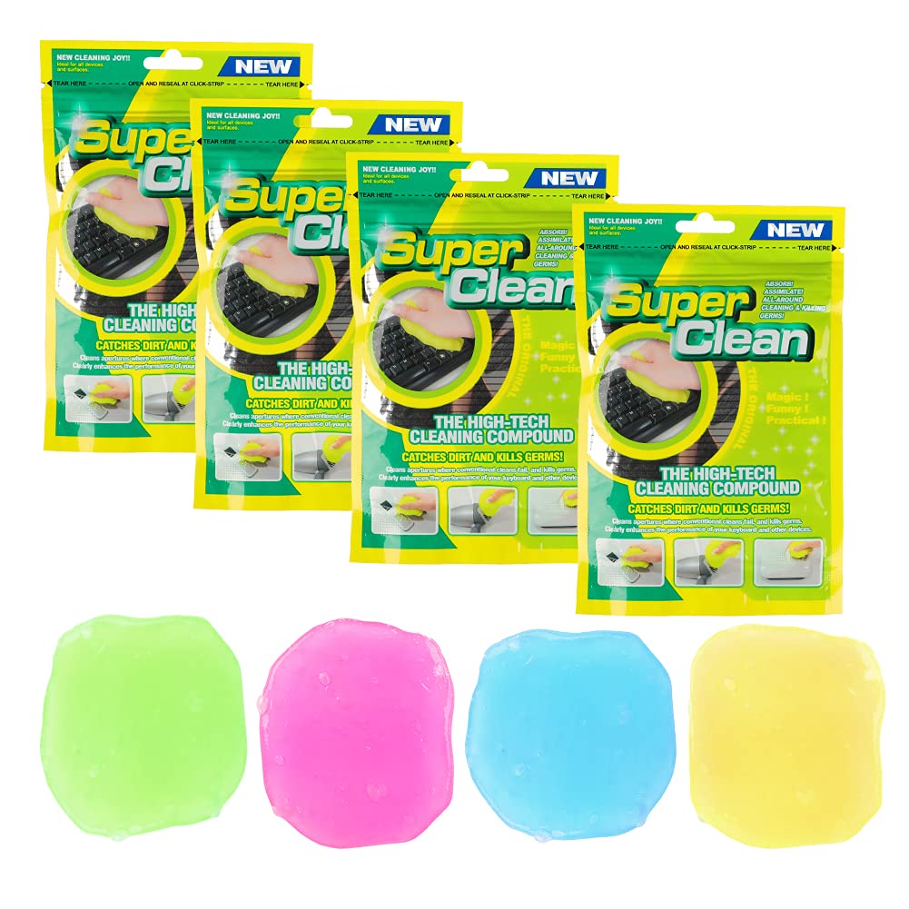 4 Stück Tastatur Reiniger Gel - Reinigungsgel für Auto Innenraum Reiniger, Keyboard Cleaner, Reinigungsschleim Universeller Staubreiniger für Auto, Laptops, Computers, Kameras, Drucker, 80g x 4 Farben
