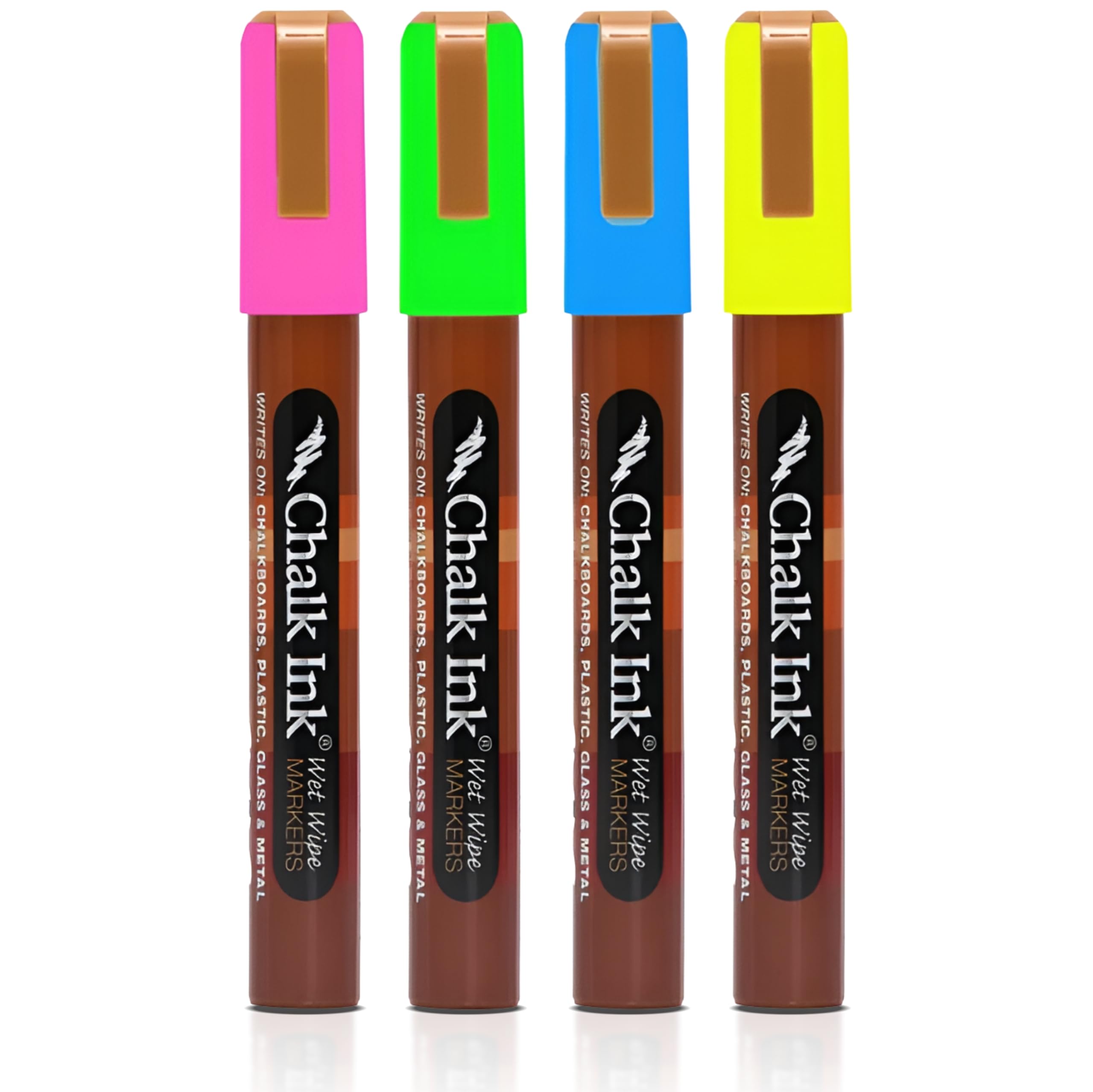 Chalk Ink Fluorescent Chalk Markers - High Visibility Neon Chalkboard Markers (6mm, Fluorescent, 4 Pack)