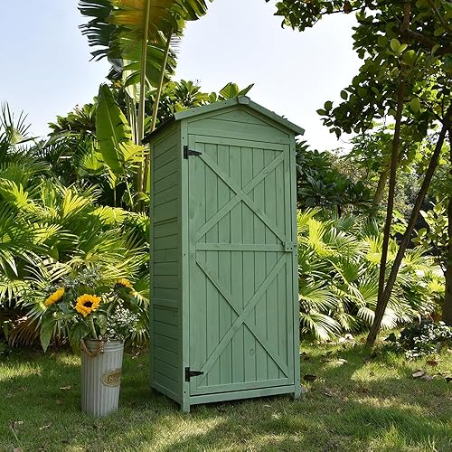 Outdoor Storage cabinets with Locks and Shelves, for Storing Garden Tools and Items. Vertical Wooden shed, Used for Backyard,Lawn, Sturdy Modern Outdoor Storage Cabinet Garden Storage shed (Green)