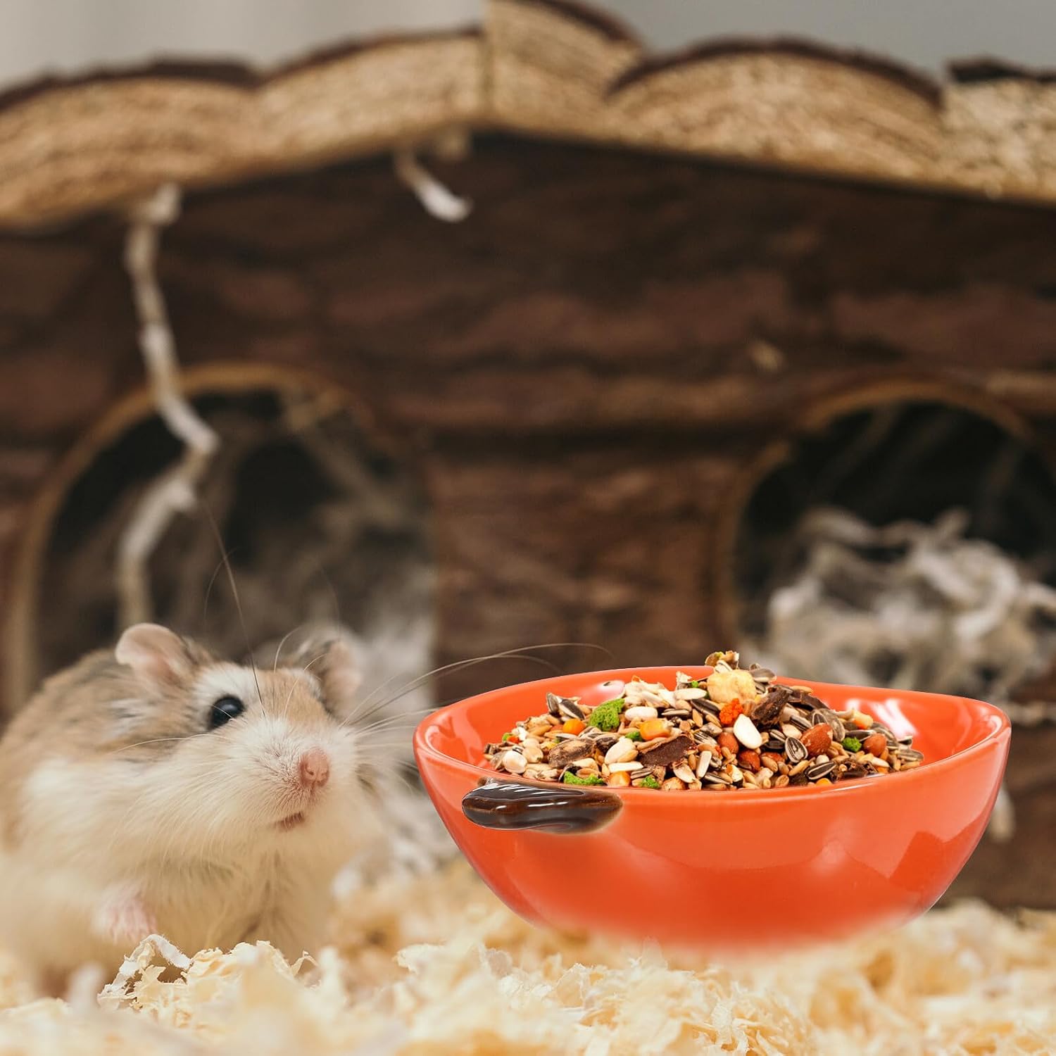Tofficu 4pcs Pumpkin Ceramic Hamster Feeding Bowls Small Animal Food Dish Bowls for Hamsters Rabbits and Kittens