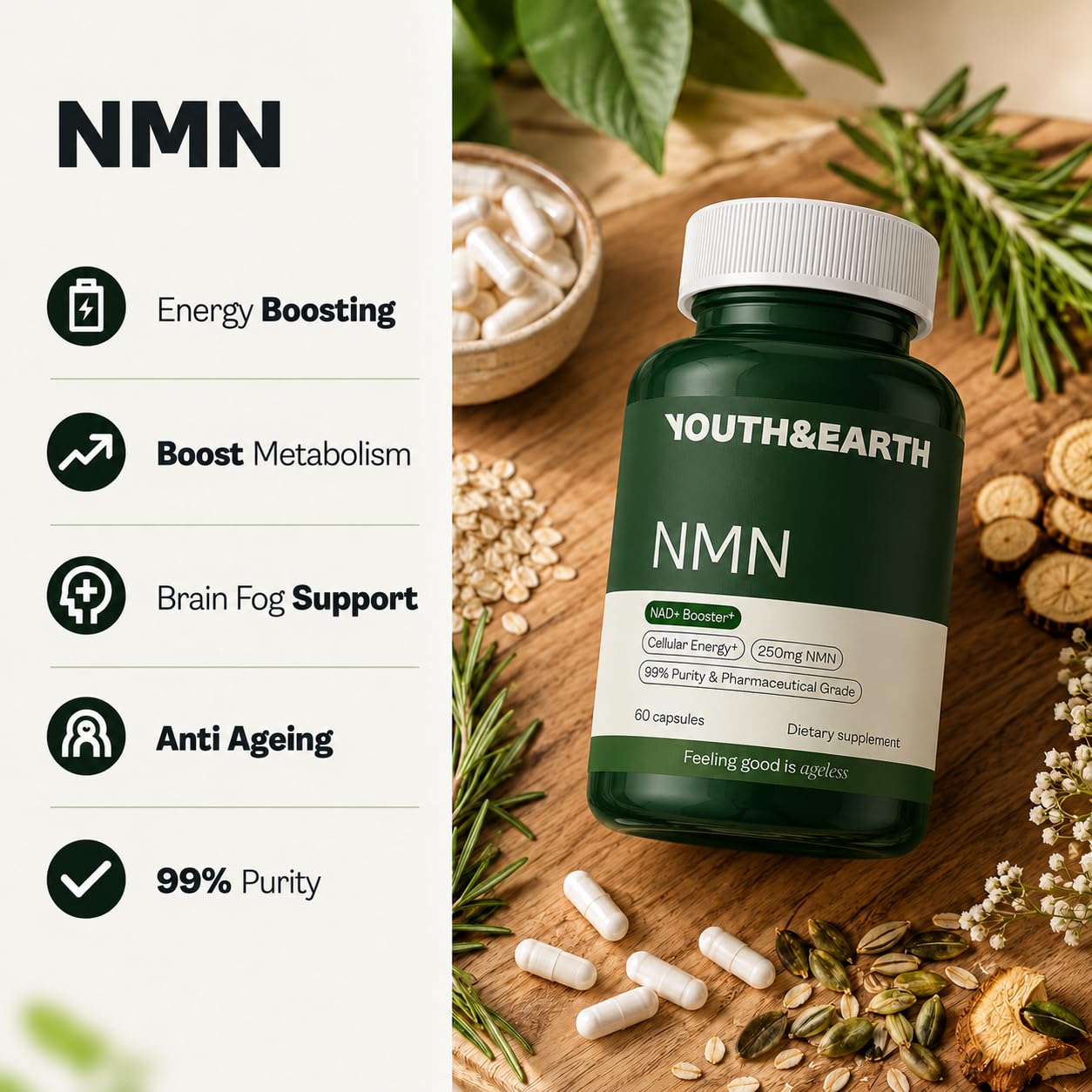 Youth & Earth NAD 250mg 60 Capsule
