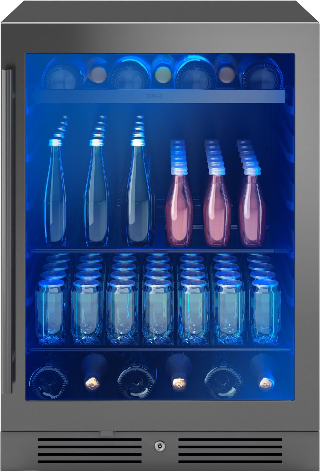 Zephyr PRB24C01C Presrv 24 Inch Wide 7 Bottle and 108 Can Capacity Energy Star Certified Wine and Beverage Cooler with 3-Color LED Lighting - Black Stainless Steel | Fridge.com