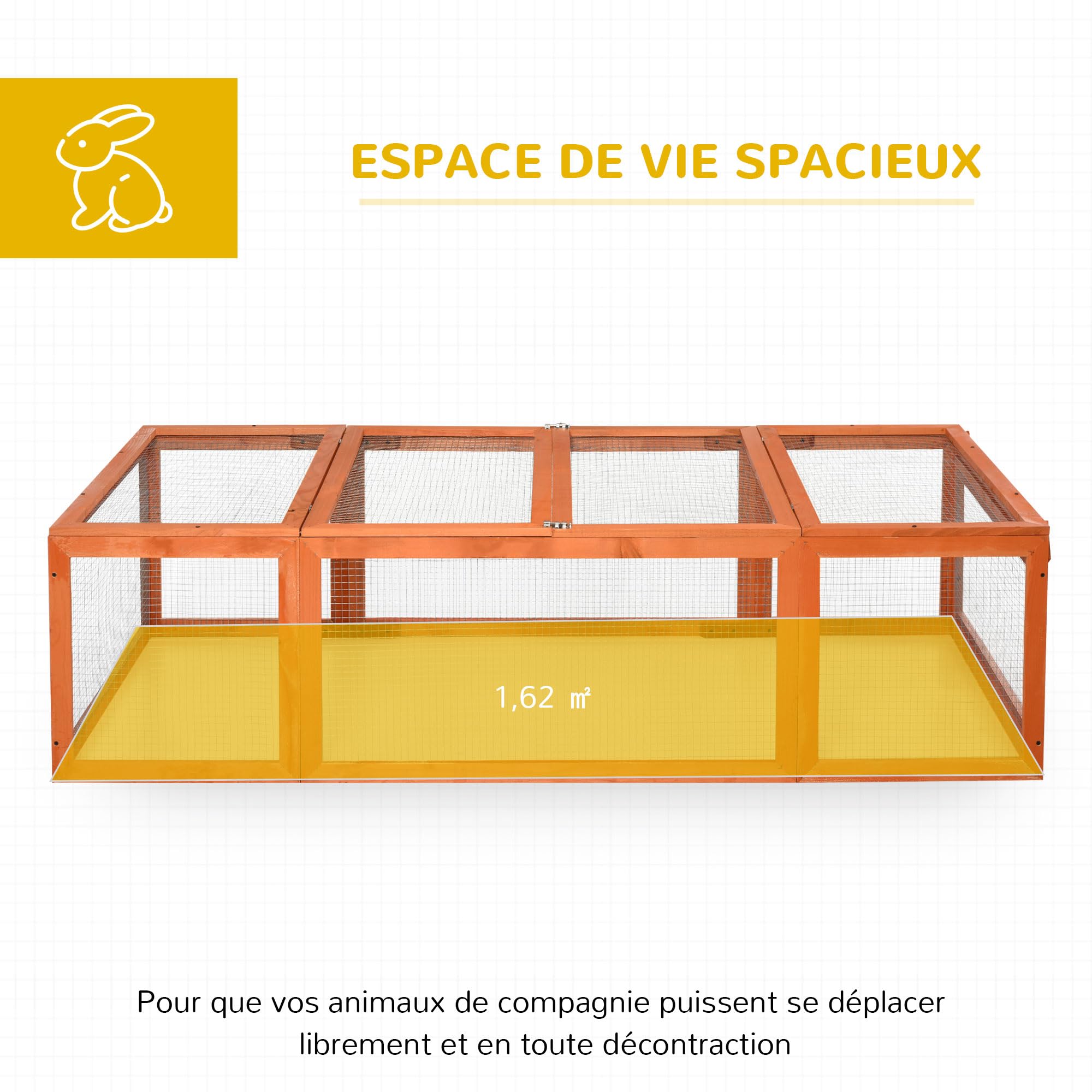 PawHut Clapier Lapin extérieur en Bois, Cage Cochon d'Inde 180 x 90 x 48 cm avec Toit ouvrable et Portes verrouillables, abri pour rongeurs avec enclos et Espace Libre pour Petits Animaux, Jaune
