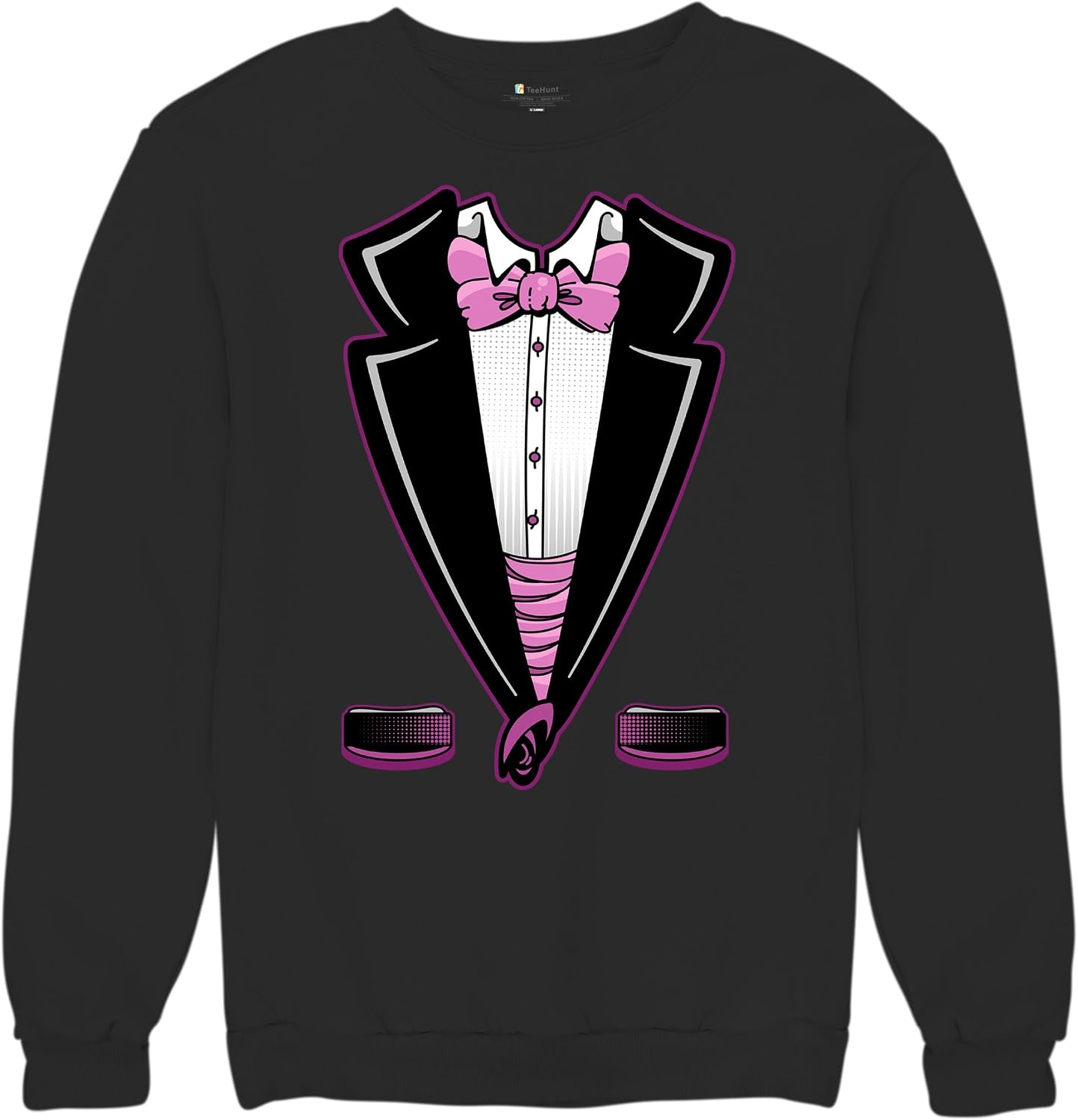 Tee Hunt Pink Tuxedo Novelty Crewneck Sweatshirt Funny Party Wedding Humor Birthday Tux