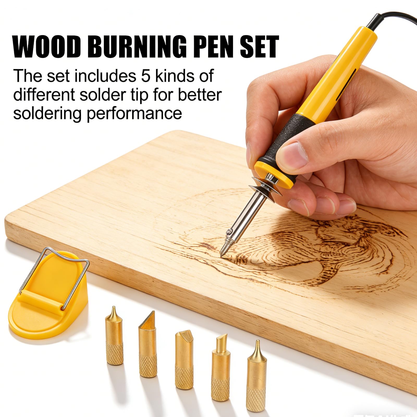 Kit Pirografo Per Legno, 40w Kit Pirografia Legno Saldatore Portatile Per Pirografia Max.400°C, Incisore Pirografo Elettrico Con 5 Punte Di Saldatura Per Scultura Pittura, Incisione A Fuoco In Legno