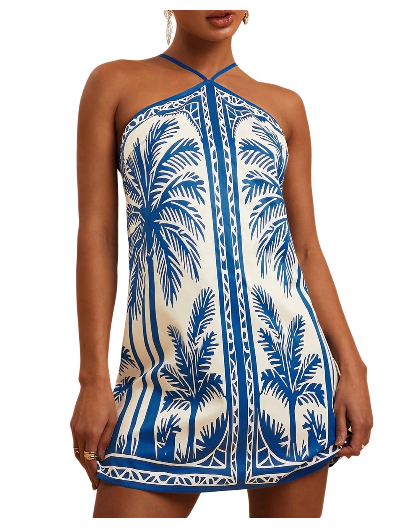 Women's Hawaiian Dresses Halter Tropical Beach Luau Outfits