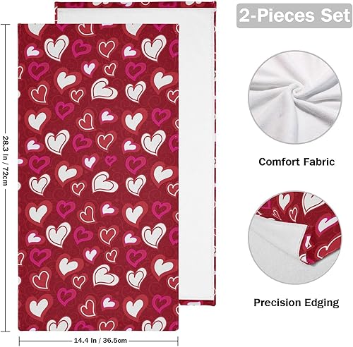 Miniatura 2 de ALAZA Juego de 2 toallas de baño de mano para el día de San Valentín con corazones rojos, toallas de baño de algodón suaves y absorbentes, toallas