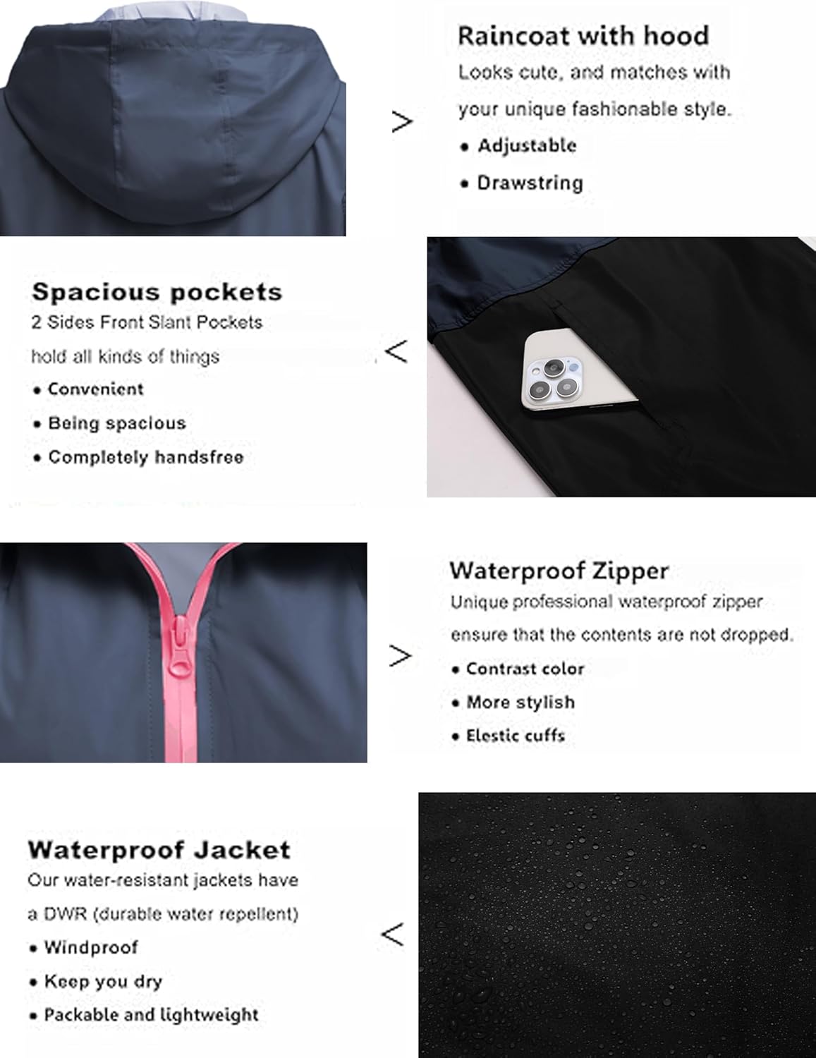 SoTeer Women's Waterproof Raincoat Outdoor Hooded Rain Jacket Windbreaker S-XXXL - Image 4