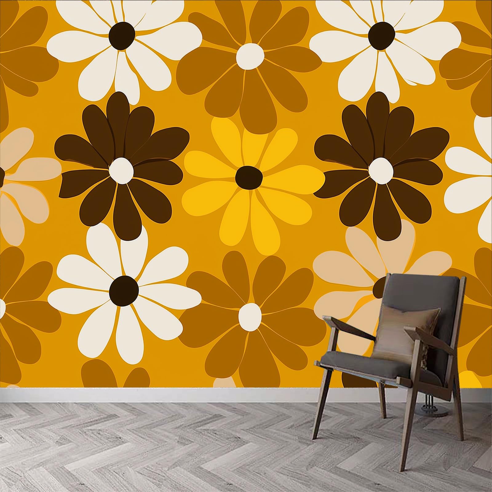 Fresque murale géométrique pour salon et chambre d'enfant style rétro chic 400x280cm