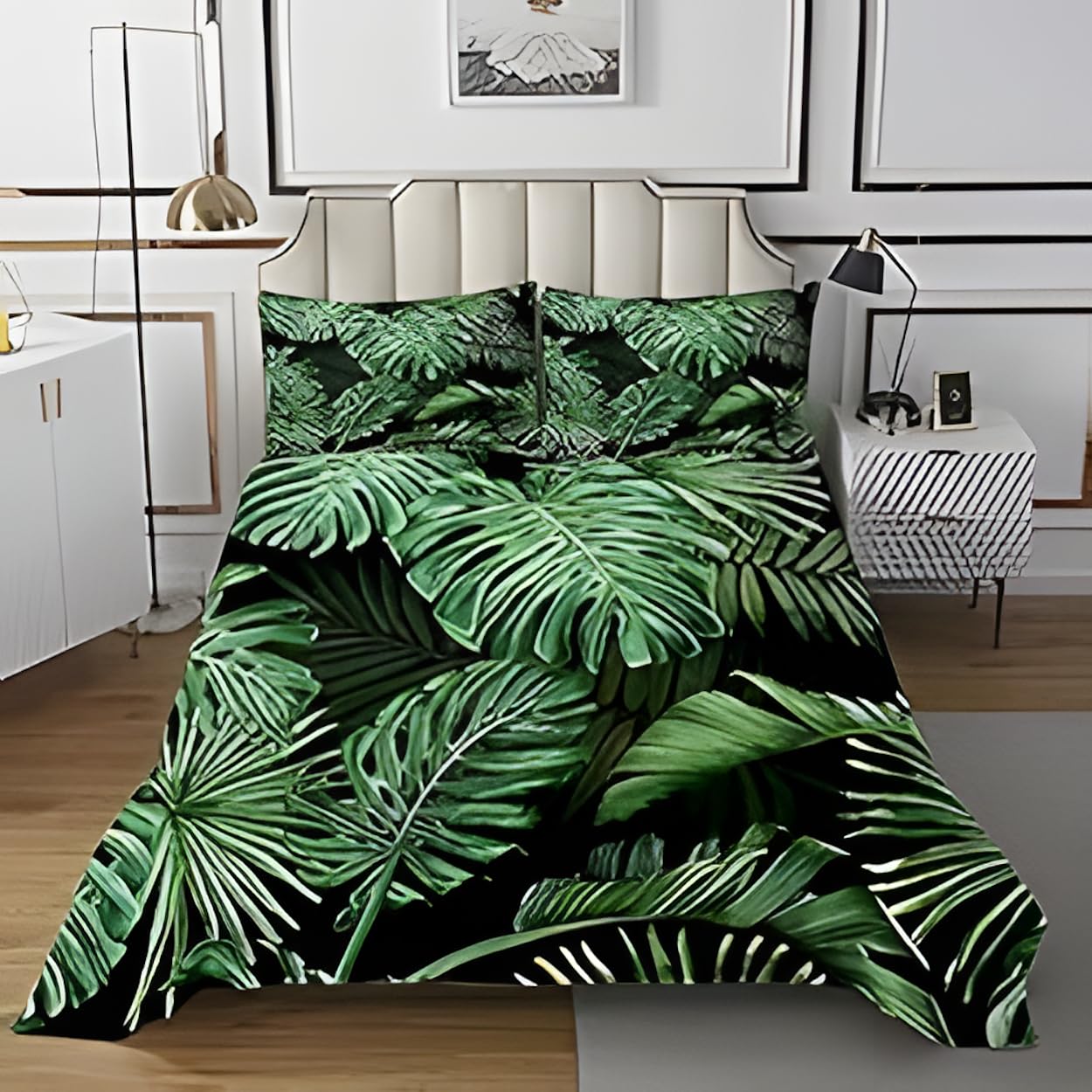 Palm Leaves Duvet Cover Double, Soft Reversible Quilt Cover with Plant Leaves Pattern, Double Bedding Set Microfibre with Zipper Closure, Washable Comforter Cover and 2 Pillowcases, 200x200 cm, Z22