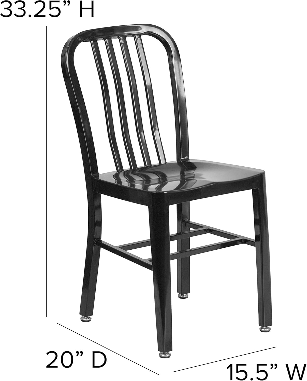 Merrick Lane Santorini Dining Chair with dimensions labeled: 33.25 inches H, 20 inches D, 15.5 inches W
