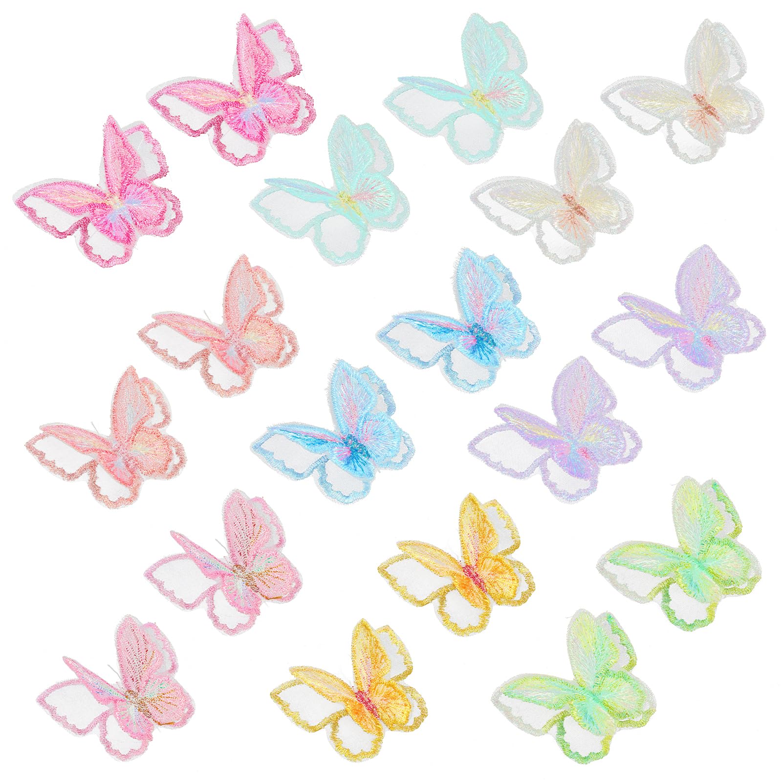 18 toppe con ricamo a farfalla, doppio strato, multicolore pastello in organza, ricami a farfalla, toppe per jeans, borse, giacche, cappelli