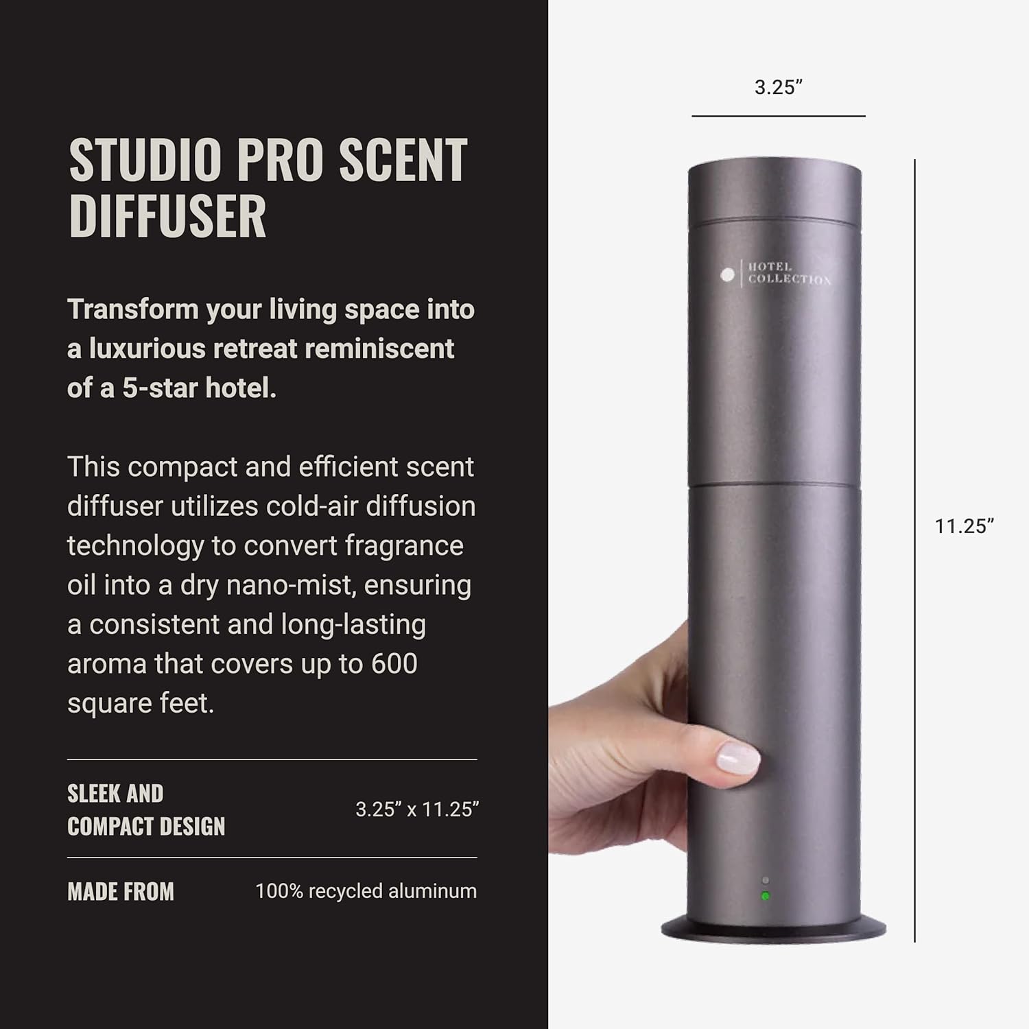 Hotel Collection Studio Pro Essential Oil Diffuser - 600 sq ft Coverage - Cold-Air Diffusion Technology Scent Diffuser - Home, Office & Business - Space Gray - Works Exclusively with Pro Pod Bottles