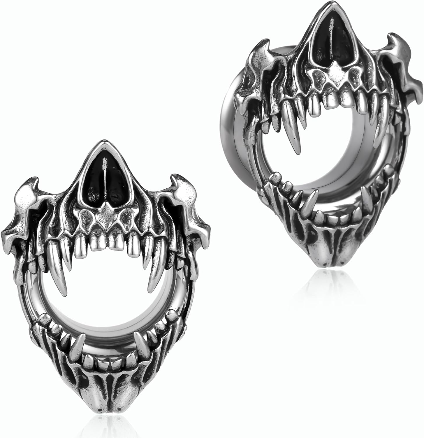 DOEARKO 2PCS Stainless Steel Ear Gauges Open Tooth Design Screw Back Ear Tunnels Double Flared Ear Expanders for Stretched Ears Unisex Body Jewelry for Men & Women
