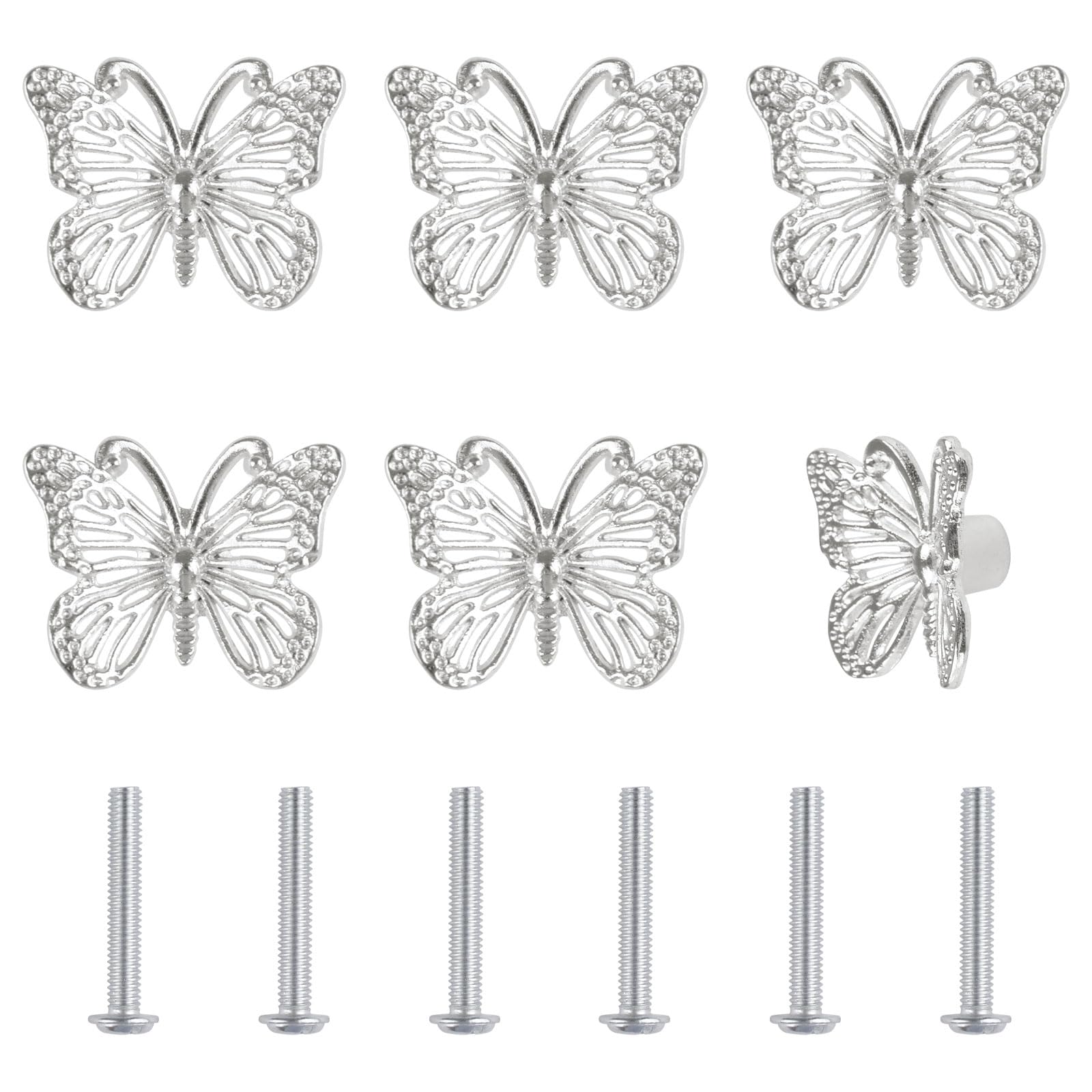 UFURMATE Butterfly Drawer Knobs, 6Pcs Zinc Alloy Cupboard Pull Handles Beautiful Silver Handles for Decorating Drawer Cabinet,Closet