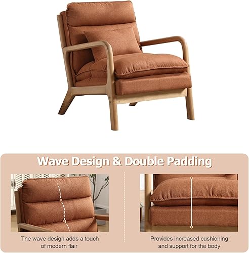 Miniatura 46 de INZOY - Sillón decorativo de mediados de siglo con estructura de madera, tapizados, para sala de estar, con cojín para la cintura, sillón de lectura