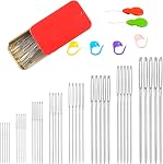Eketirry 46 PCS Kit d'aiguilles Blunt pour les grands yeux, 8 Tailles Acier inoxydable Fils tricotés Aiguilles de couture, artisanat Aiguille de cordelage avec filetage et marqueurs de mailles(Noir)