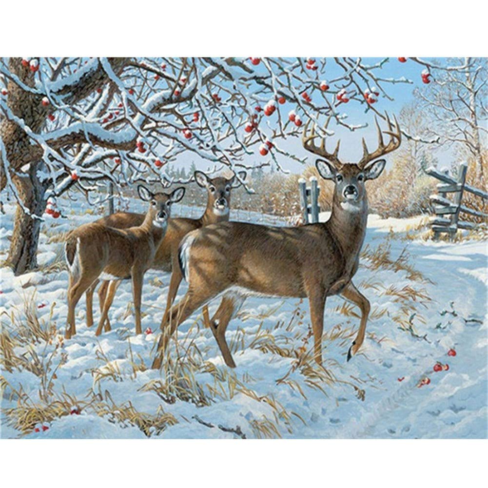 Diamond Painting Strass Wapiti Neige Artisanat Mural Salon 60x80