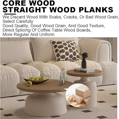 Miniatura 7 de Juego de 2 mesas de Centro redondas, mesa de Centro moderno, de Madera para sala de Estar, fácil de montar, para sala de Estar blanco (White