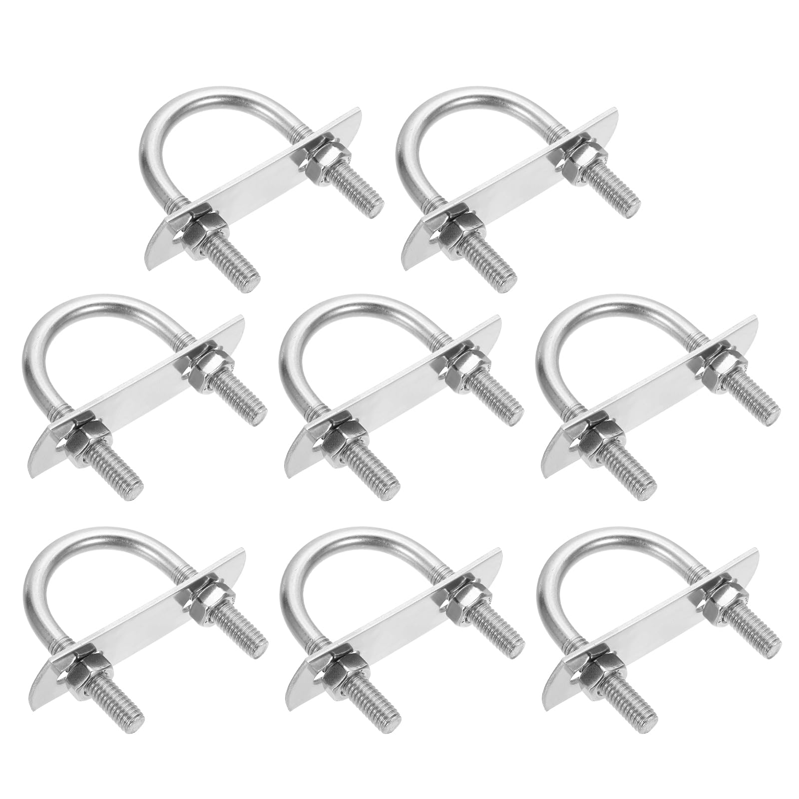 sourcing map M6 Round U-Bolts, 8 Sets 27mm(1.06") Inner Width 48mm(1.89") Length 201 Stainless Steel U-Clamp Bolt with Plates & Nuts for Automobile, Trailer, Boat Trail, Silver
