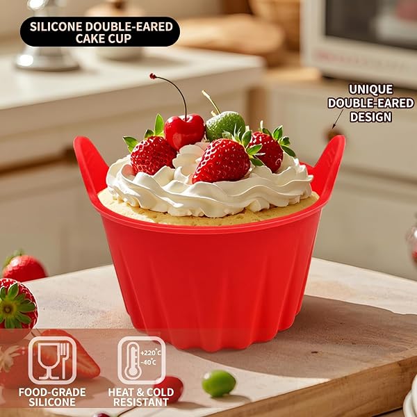 3 teglie in silicone per torte, gelatina, con doppio manico ispessito, rotonde (rosso) - 2