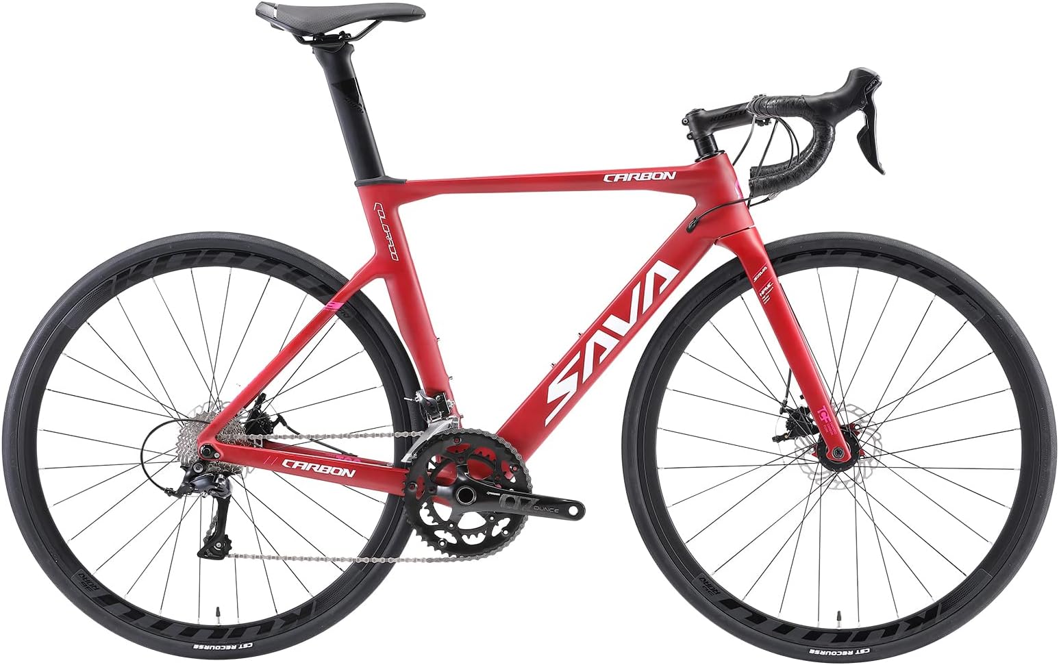 SAVADECKCarbon Disc Road Bike, Integrated Design Racing Bicycle Carbon Frame Carbon Fork with Shimano SORA R3000 Derailleur System 18 Speed Disc Brake Road Bike for Men or Women.