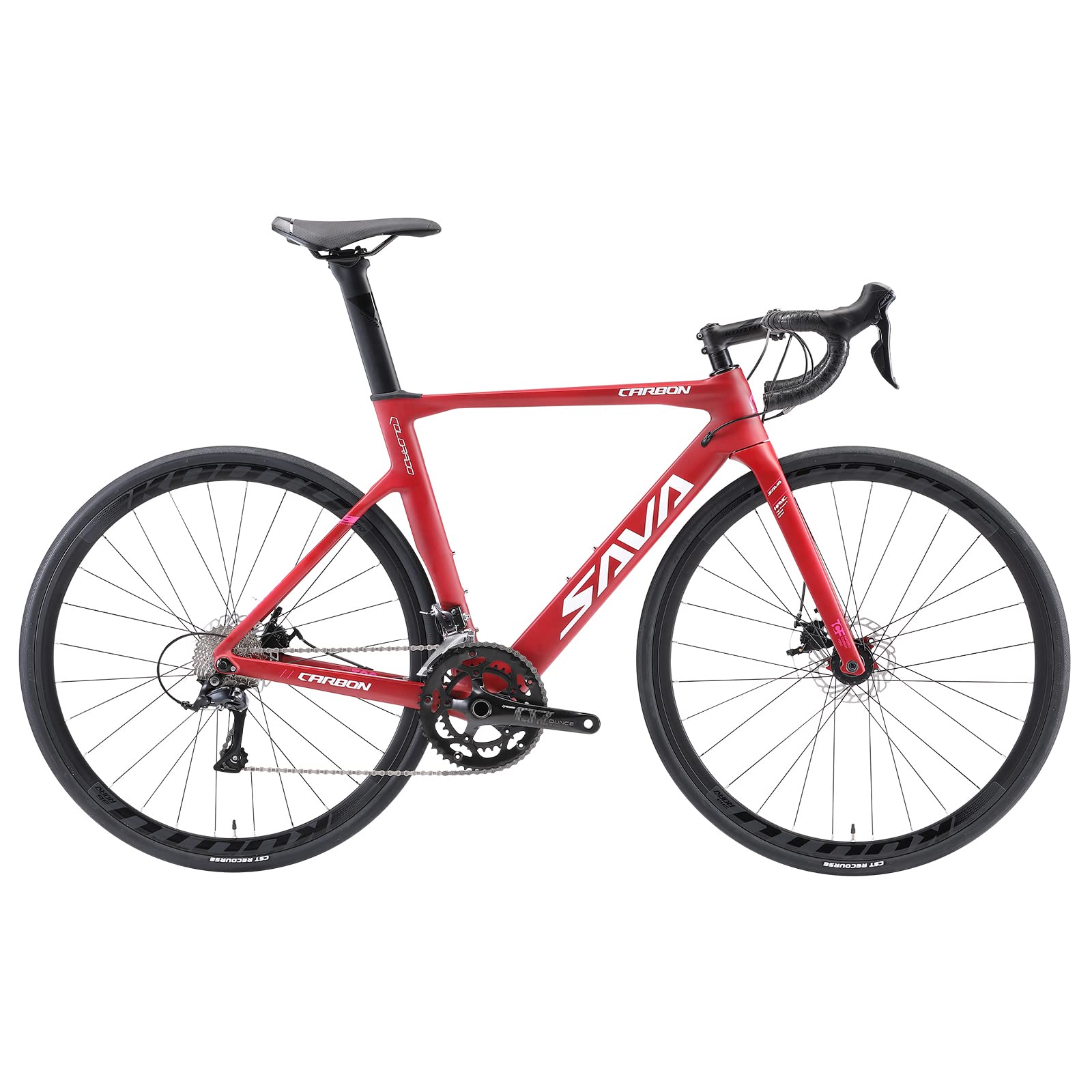 SAVADECK Carbon Disc Road Bike, Integrated Design Racing Bicycle Carbon Frame Carbon Fork with Shimano SORA R3000 Derailleur System 18 Speed Disc Brake Road Bike for Men or Women.