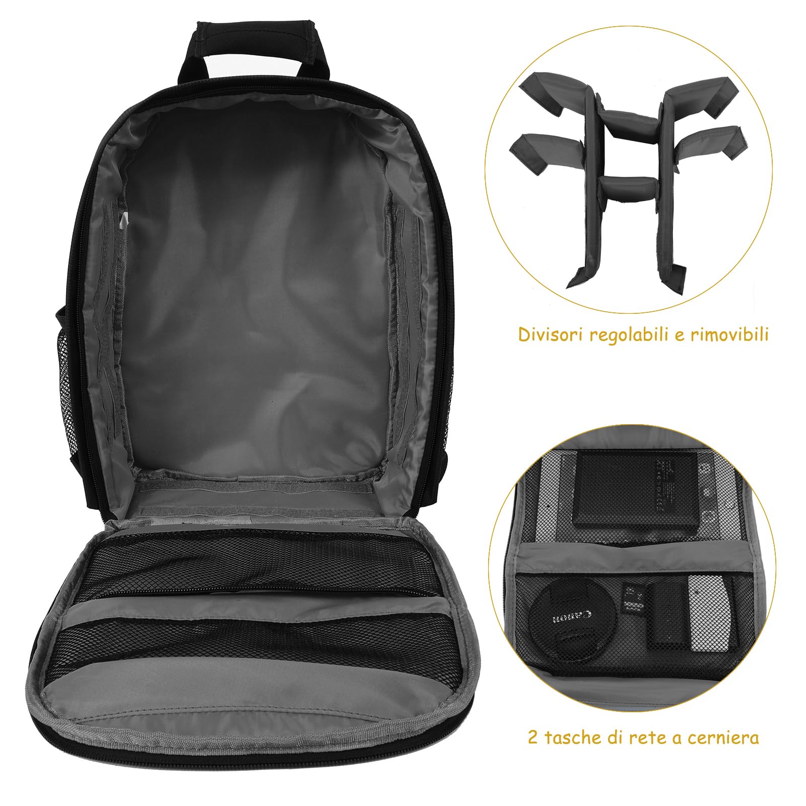 Zaino Fotografico, Zainetto professionale per macchina fotografica, Borsa per fotocamera e obbiettivo, Custodia Imbottita Antiurto Impermeabile 33x24x14cm km36