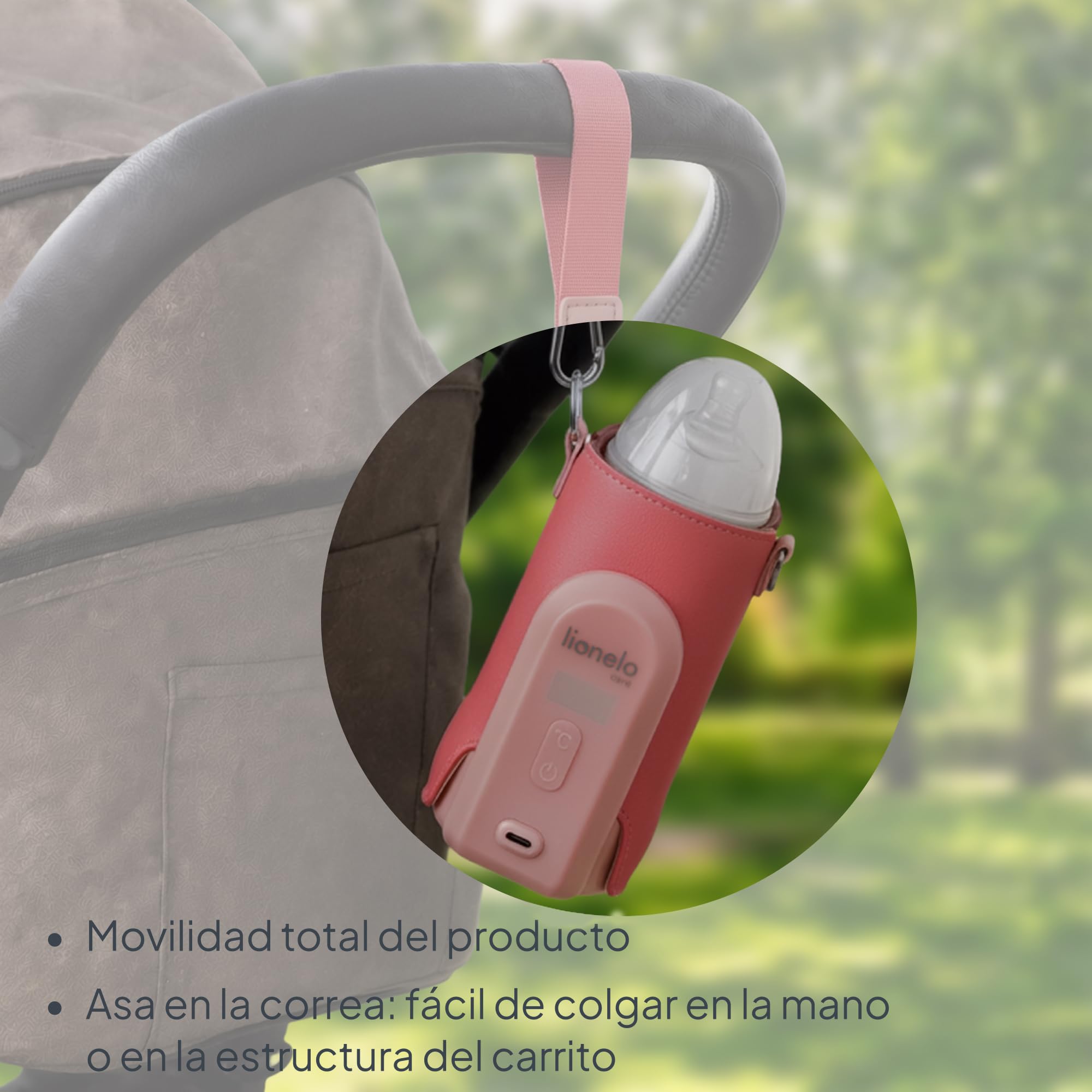 LIONELO Thermup Go Evo Calientabiberones Portátil Para Bebé, Mantiene los Líquidos Calientes, 5 Temperaturas de Funcionamiento de 38 a 50 oC, hasta 9 horas de Funcionamiento Pantalla LCD (Pink) | Rango de 38 a 50 °C, pantalla LCD y hasta 9 horas de funcio
