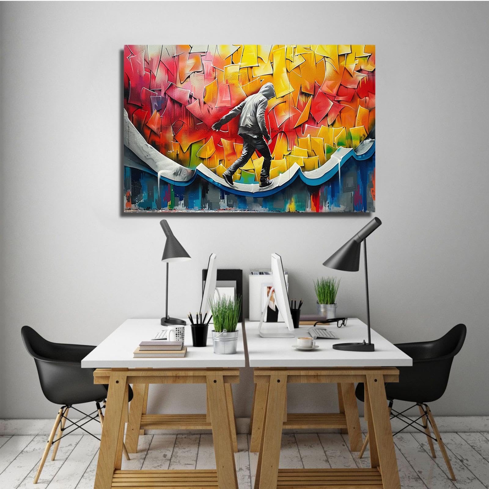 UIRINGART Hip Hop Stile Tela di Canapa Arte Della Parete Sport Tema Stampa Della Tela Decorazione Della Parete Strada Graffiti Poster Artwork per Teen Camera Da Letto 80x120cm Innerframe