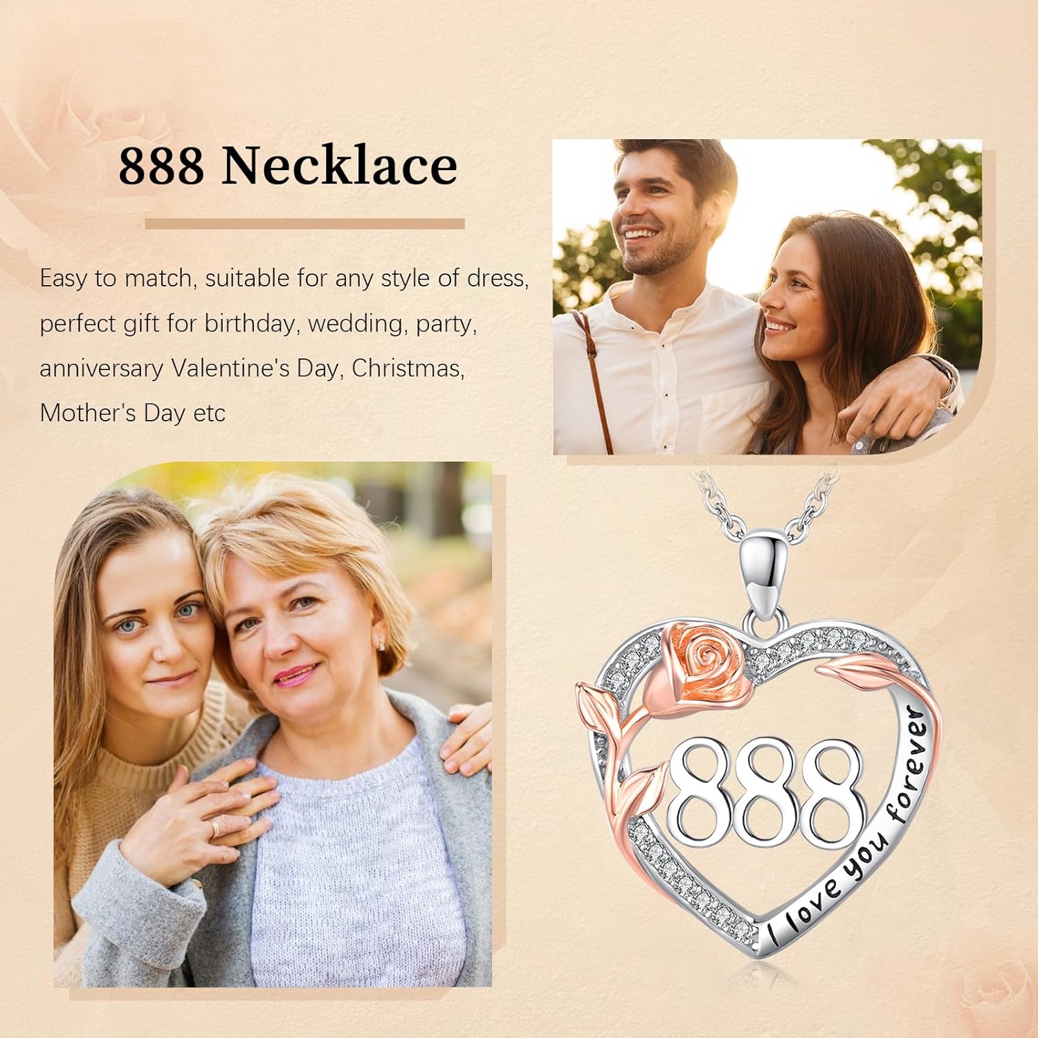 Angel Numbers Necklace for Women 14K White Gold Plated Rose Angel Numbers Necklace with Cubic Zirconia Jewelry Valentines Day Gift for Wife Women Girlfriend