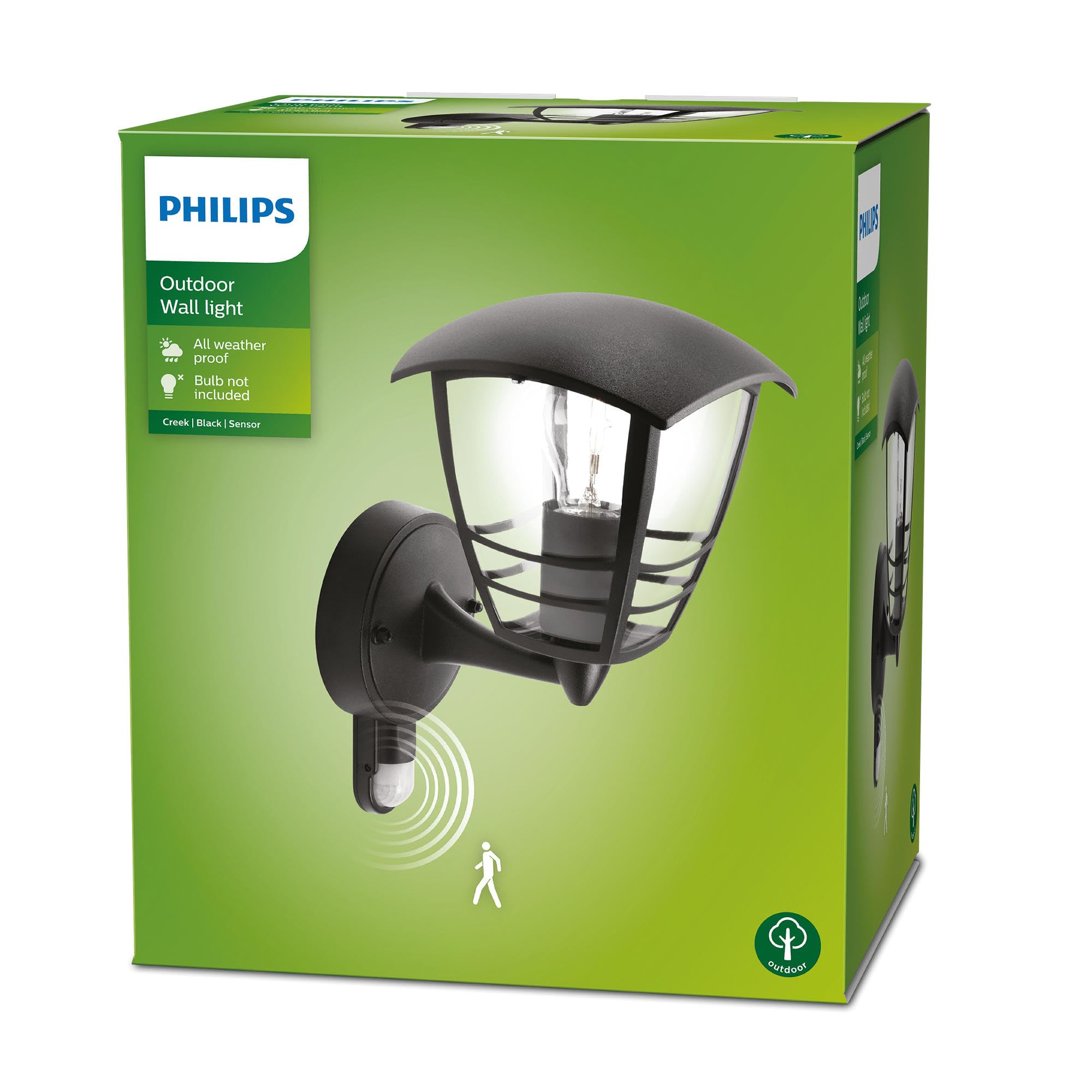 Philips myGarden Creek - Aplique de pared con sensor de movimiento, iluminación exterior, 60 W, 220 V, casquillo E27, color negro