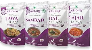 Insta Curry Pack of 4 – Tawa Pulao, Sambar, Dal Makhani & Gajar Halwa – Authentic Ready-to-Eat Indian Meals - Freeze Dried, Vegetarian Inspired Dishes