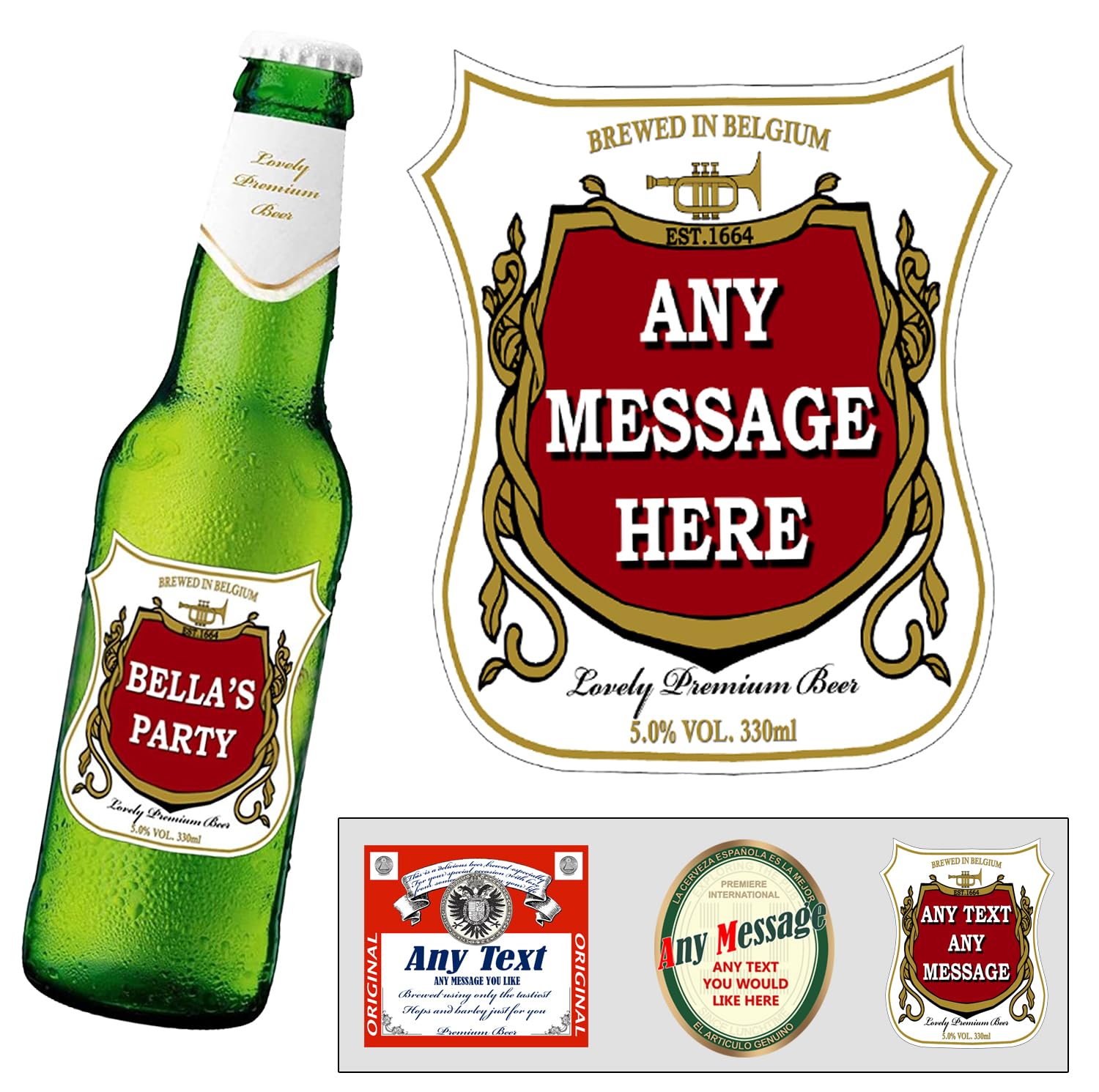 Party People Personalised Beer Labels - 4 Bottle Labels with Any Name & Message on self adhesive gloss labels ready to cut out (Type 1)