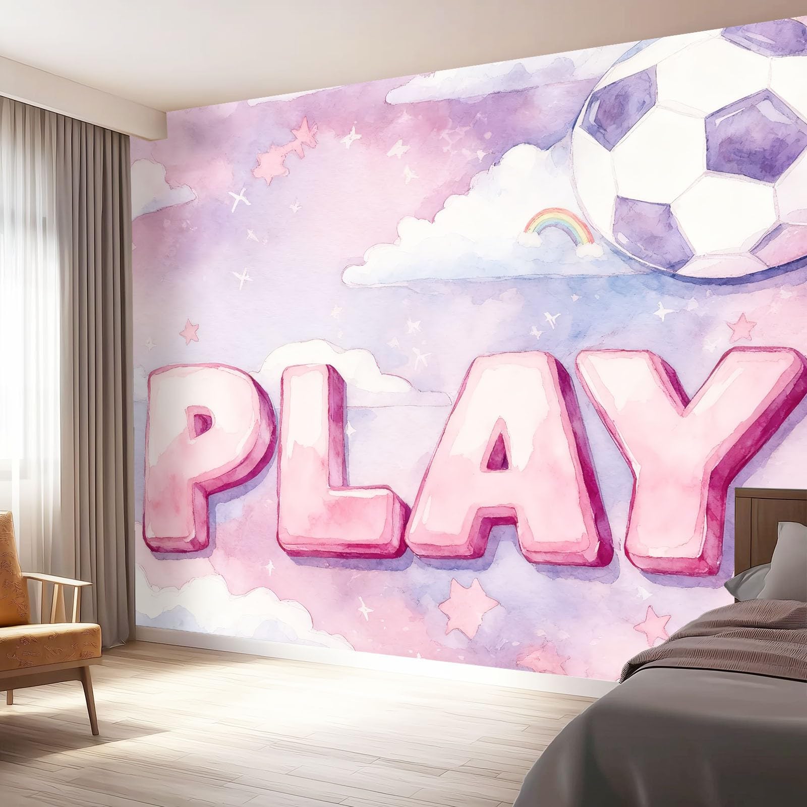 Tapeta 3D z włókniny niebo wzór alfabetu niebo 400 x 280 cm styl kreskówka tapeta dekoracja ścienna do salonu sypialnia niebieski różowy