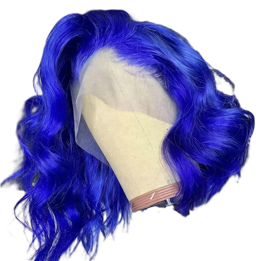 Haarpflege Blaue Kurze Gewellte Bob-Perücke Mit Spitze Vorne Hitzefaserhaar 30,5 Cm Für Den Täglichen Gebrauch
