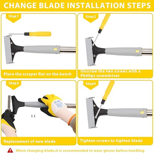 Miniatura 5 de Rascador de suelo de mango largo resistente, cuchillas raspadoras de piso de 4 pulgadas, herramienta raspadora de cocina de 31 a 61 pulgadas,