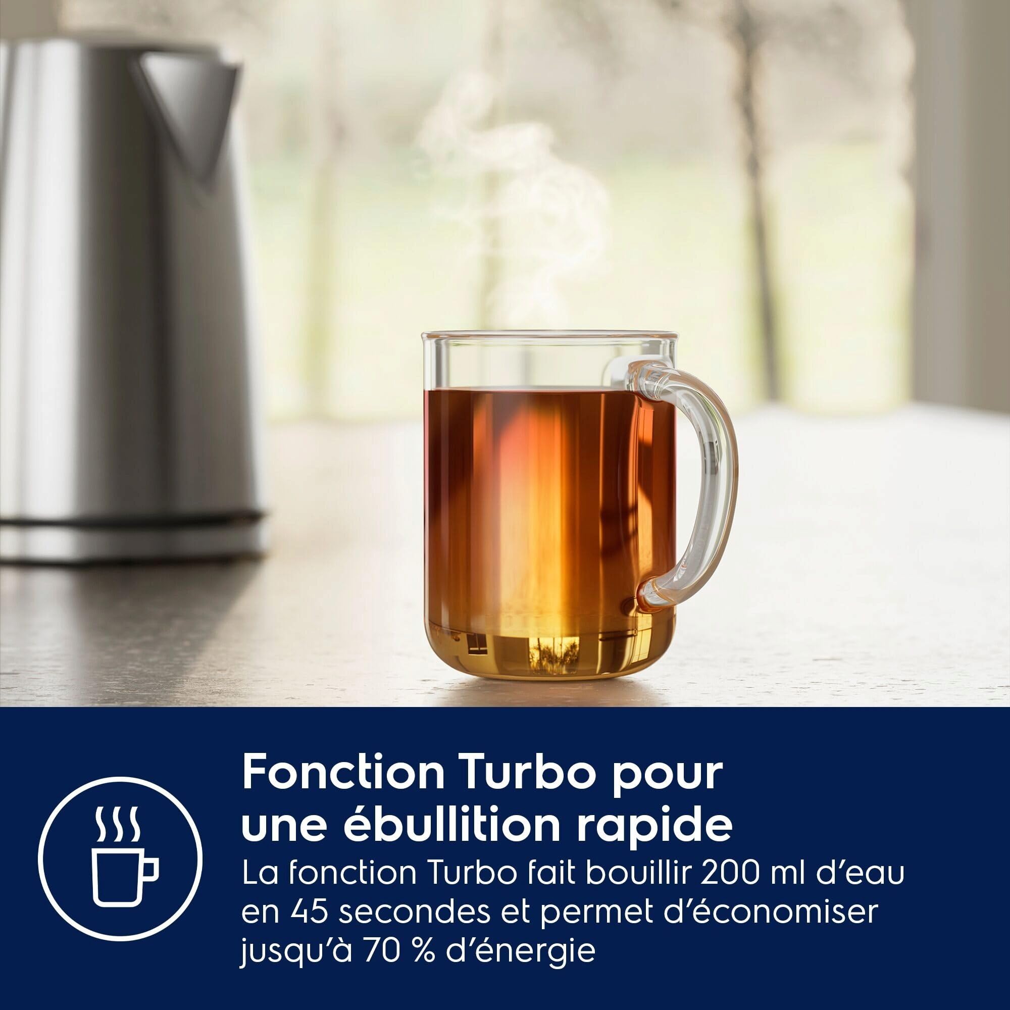 Electrolux Create 5 Bouilloire Électrique E5K1-6ST, Capacité 1,7 L, Fonctions Turbo et Maintien au Chaud, Contrôle précis de la Température, Arrêt Automatique, Design Élégant et Compact, Inox