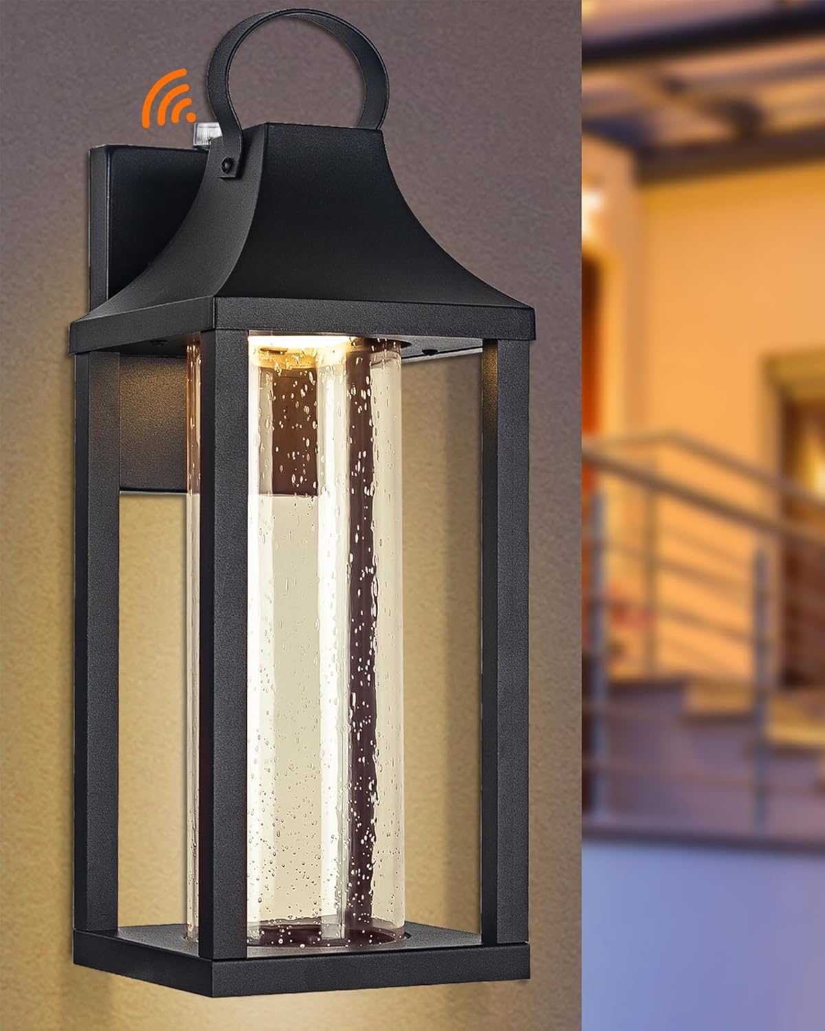 Dusk to Dawn Outdoor Led Wall Light Fixture, 15" Large Exterior Wall Lantern with Clear Seed Glass, Modern Wall Mounted Sconce Waterproof, Outside Porch Lamp for House Patio Garage 13W 3000K